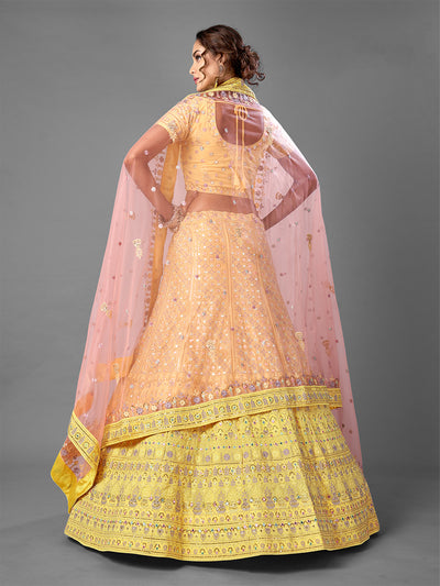Yellow Georgette Semi Stitched Lehenga With Unstitched Blouse