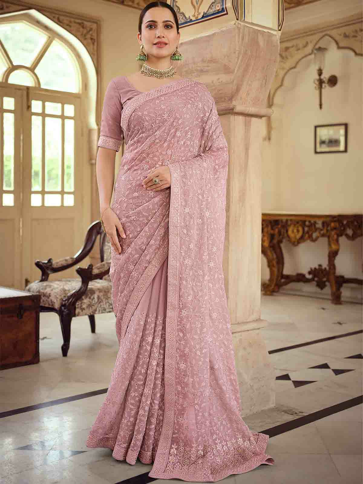 Lilac Chiffon Saree With Unstitched Blouse