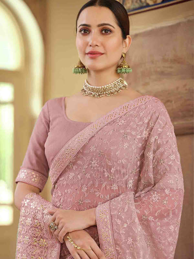 Lilac Chiffon Saree With Unstitched Blouse