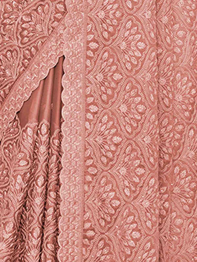 Peach Chiffon Saree With Unstitched Blouse