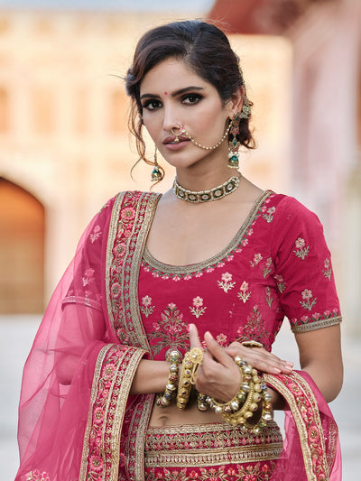 Pink  Classy Semi Stitched Lehenga With  Unstitched Blouse