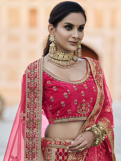 Fancy Pink Semi Stitched Lehenga With  Unstitched Blouse