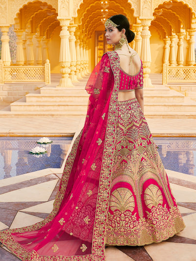 Pink Pure  Velvet Semi Stitched Lehenga With  Unstitched Blouse