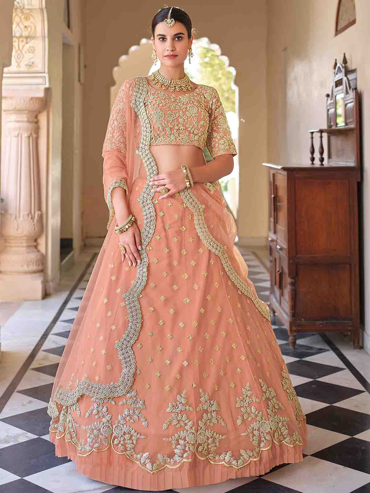 Wedding Wear Peach Blouse Lehenga – Dupatta