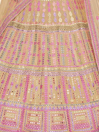 Yellow Embroidered Organza Semi Stitched Lehenga With Unstitched Blouse