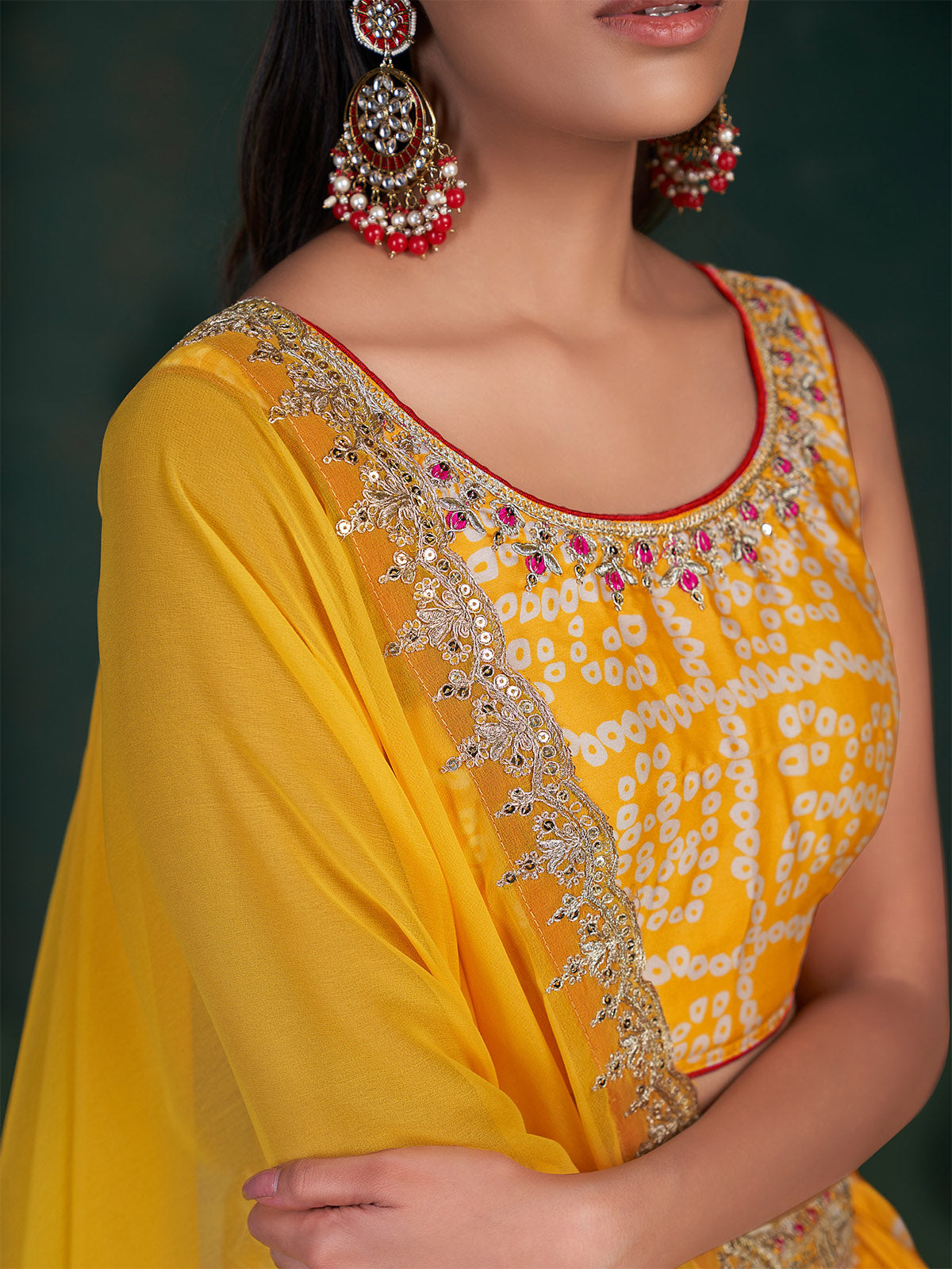 Odette Women Yellow Embroidered Festive Semi Stitched Lehenga With Unstitched Blouse