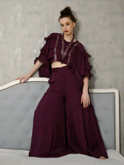 Odette Women Maroon Crepe Designer Stitched Indo-Western Dress
