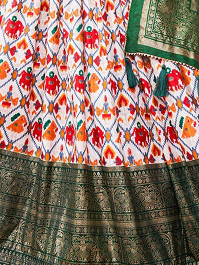 Green Printed Festive Semi Stitched Lehenga With  Unstitched Blouse