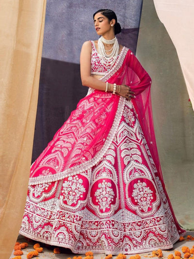 Pink Heavy Embroidered Semi Stitched Lehenga With  Unstitched Blouse
