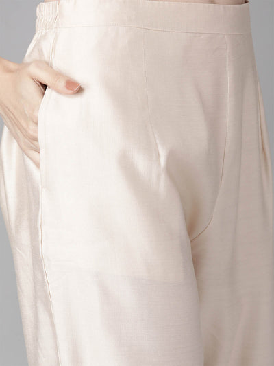 Odette Women White Embroidered Stitched Kurta Trouser Dupatta Set