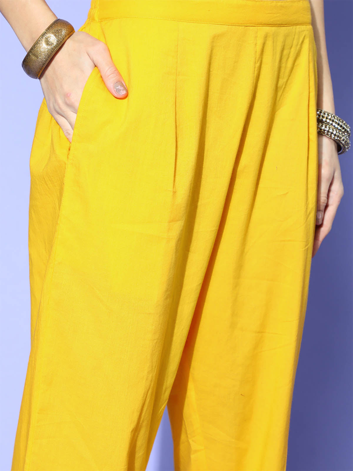 Odette Women Yellow Tie & Dye A-Line Stitched Kurta Trouser Set