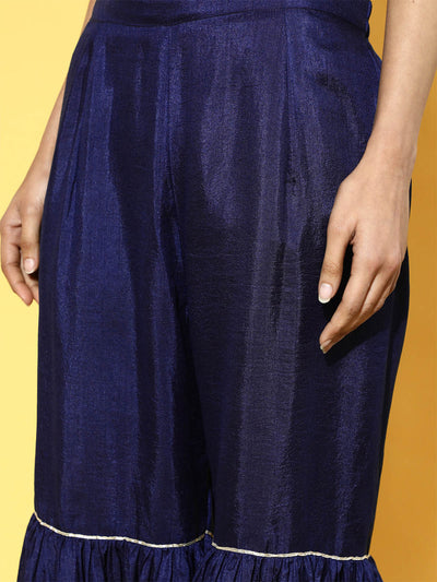 Odette Women Blue Tie & Dye Straight Stitched Kurta Sharara Set