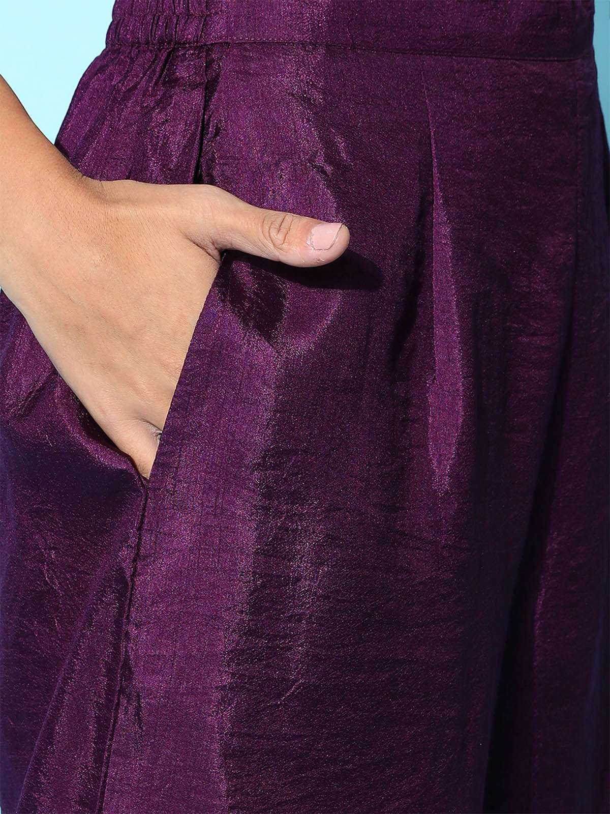 Odette Women Voilet Straight Stitched Kurta Trouser With Dupatta Set