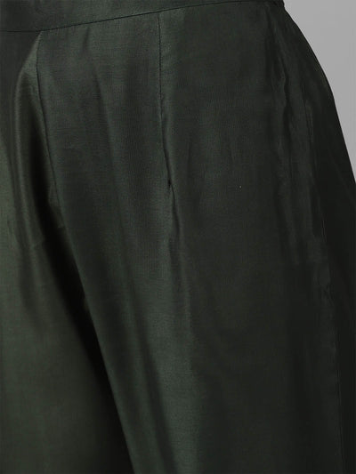 Odette Women Green Solid Angrakha Stitched Kurta Trouser Set