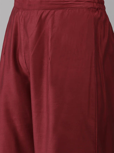 Red Embroidered A-line Kurta Trouser Dupatta Set - Odette