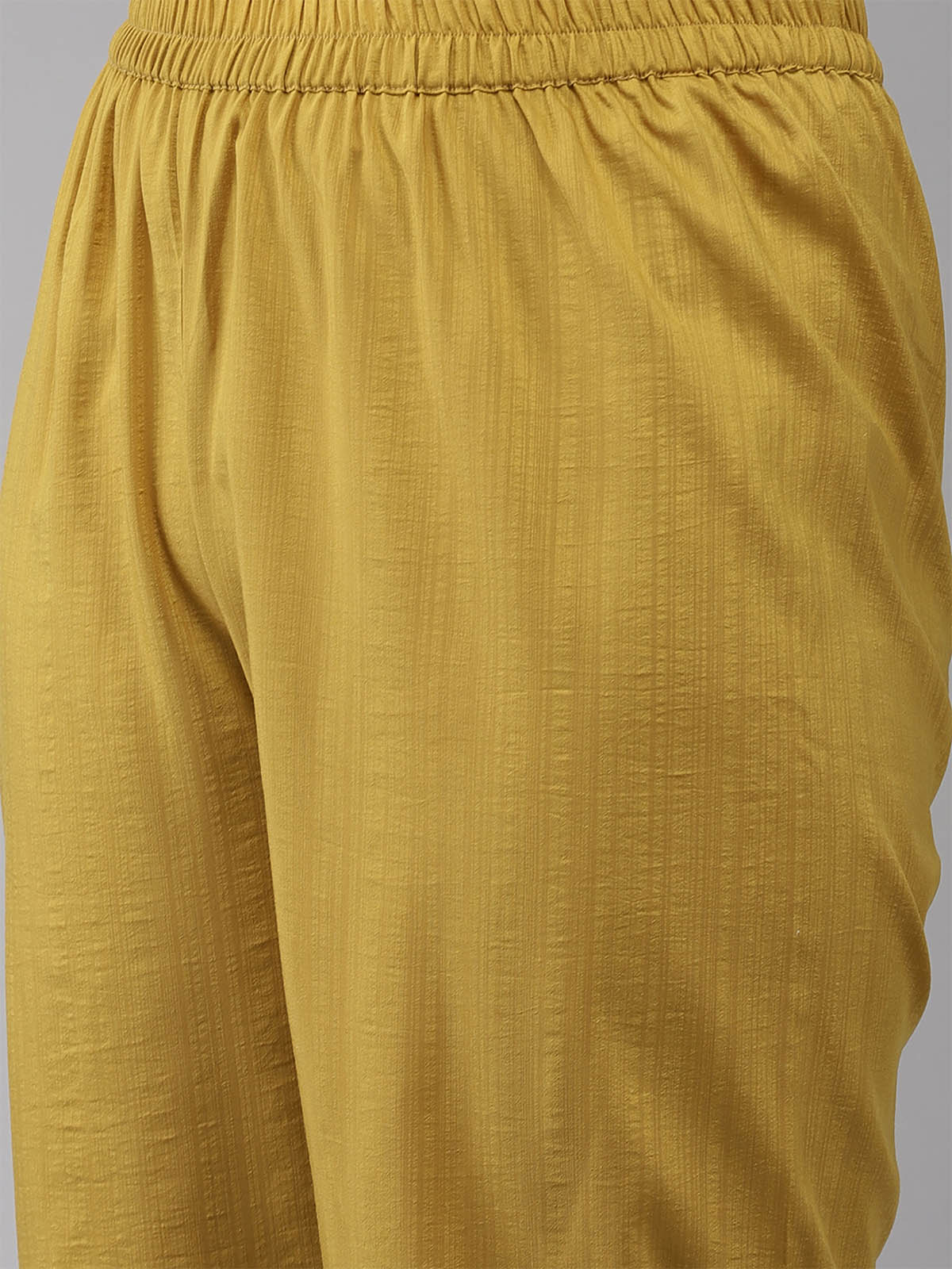 Odette Women Yellow Embroidered Straight Stitched Kurta Trouser Dupatta Set