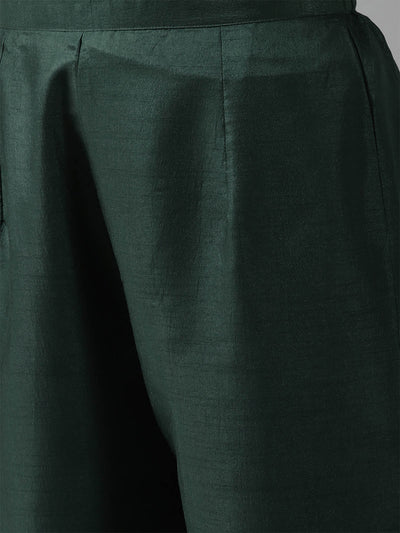 Odette Women Solid Green Straight Stitched Kurta Palazzo Set