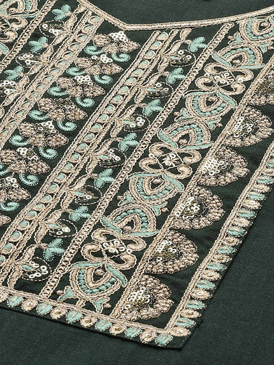 Green Embroidery Straight Stitched Kurta Palazzos With Dupatta Set