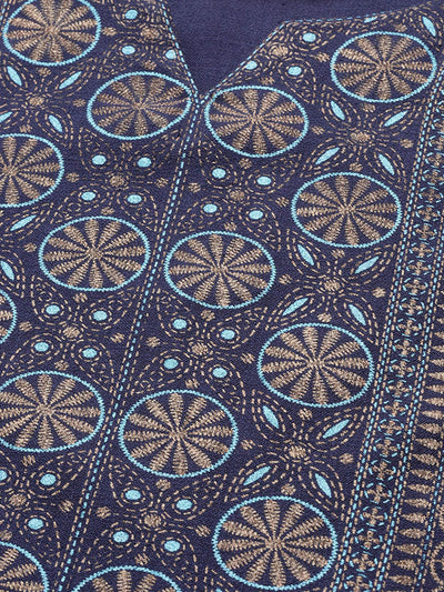 Odette Women Navy Blue Foil Printed Straight Stitched Kurta Palazzo With Dupatta Set