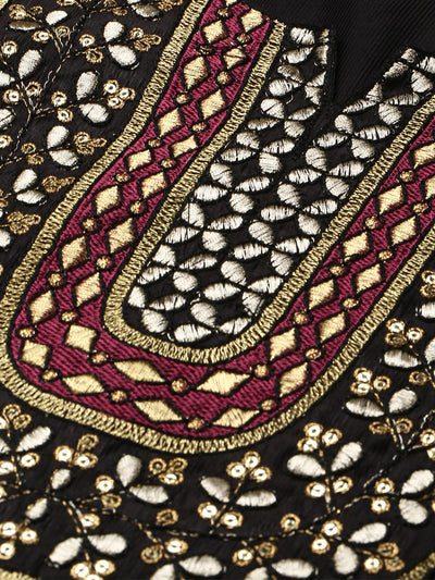 Odette Women Black Embroidered Straight Stitched Kurta Set