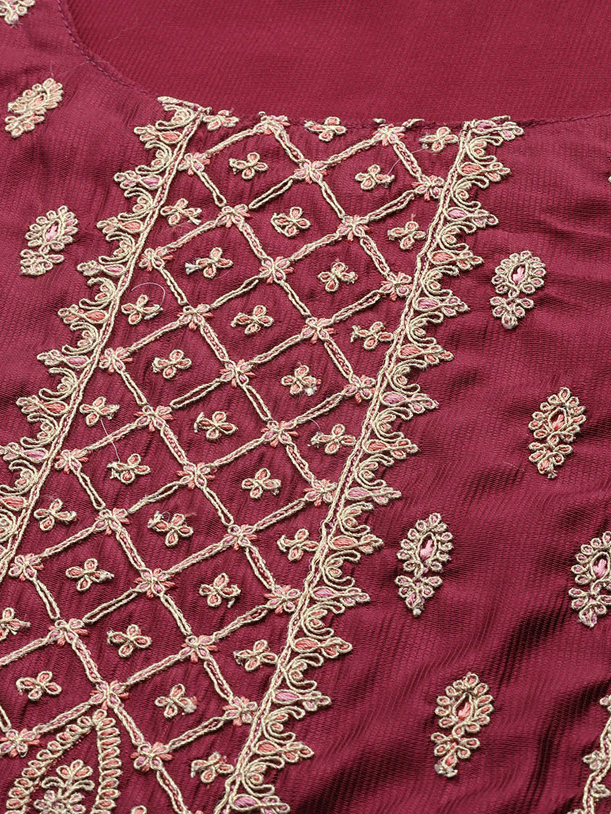 Maroon Embroidered Straight Stitched Kurta Set