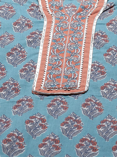 Odette Women Blue Printed Straight Stitched Kurta Set