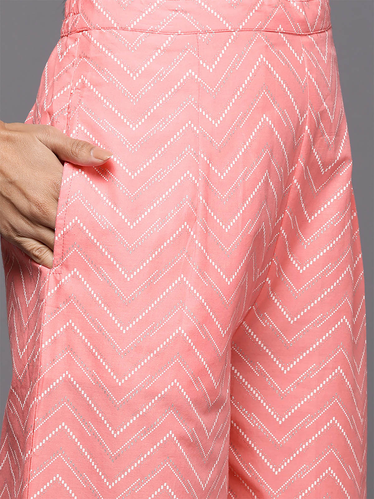 Odette Women Pink Printed Straight Stitched Kurta Palazzo Dupatta Set
