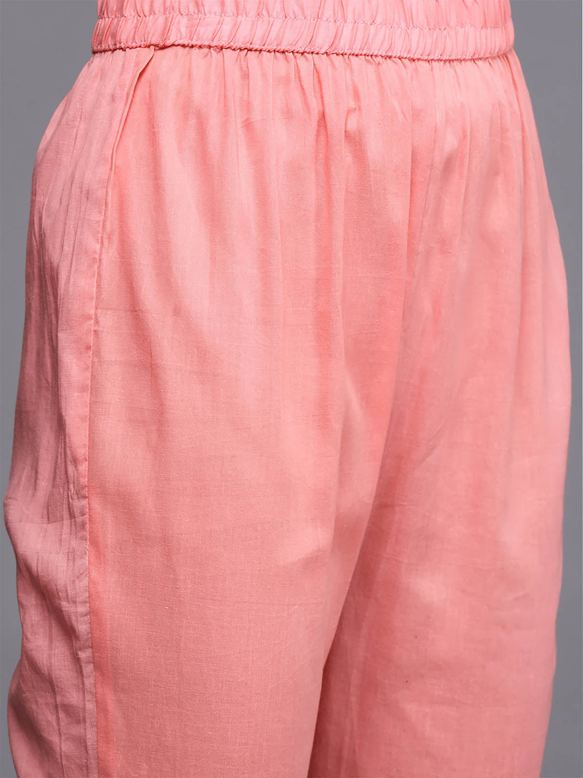 Odette Women Peach Stitched Kurta Trousers Dupatta Set