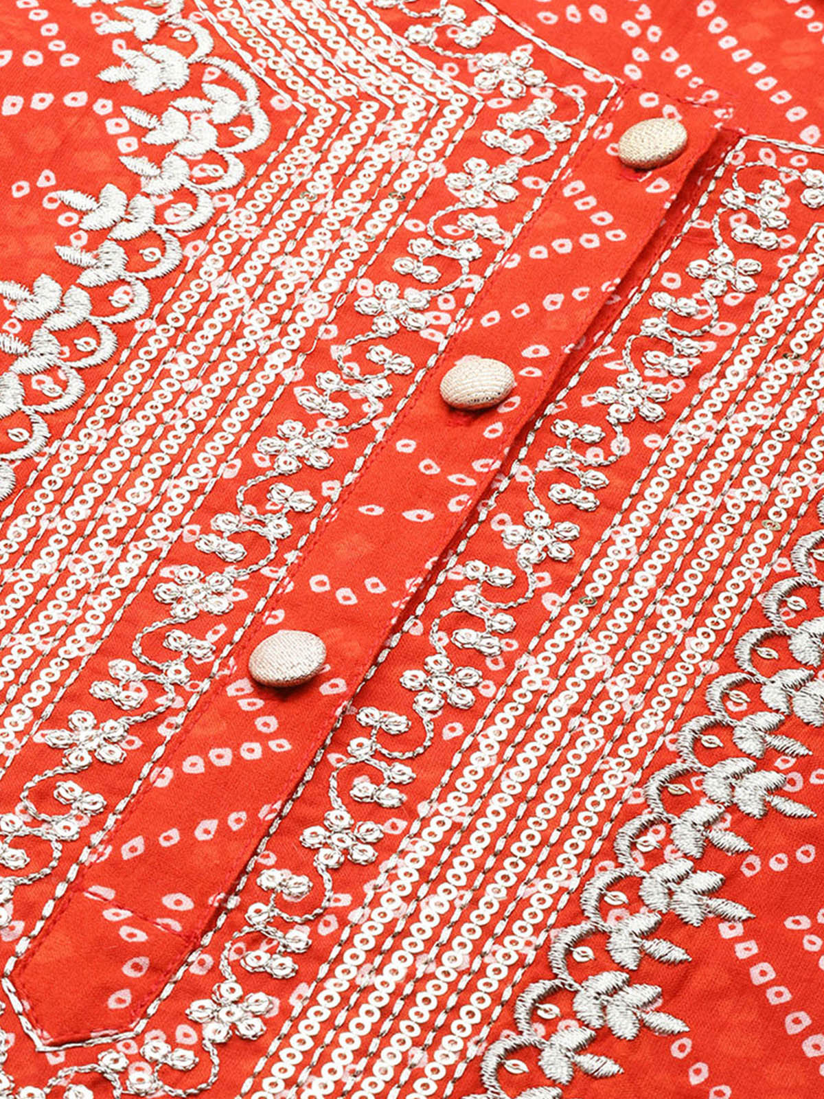 Odette Women Red Embroidered Straight Stitched Kurta Palazzo With Dupatta Set
