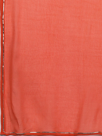 Odette Women Red Embroidered Straight Stitched Kurta Palazzo With Dupatta Set