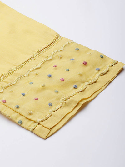 Odette Women Yellow Embroidered Stitched Kurta Set