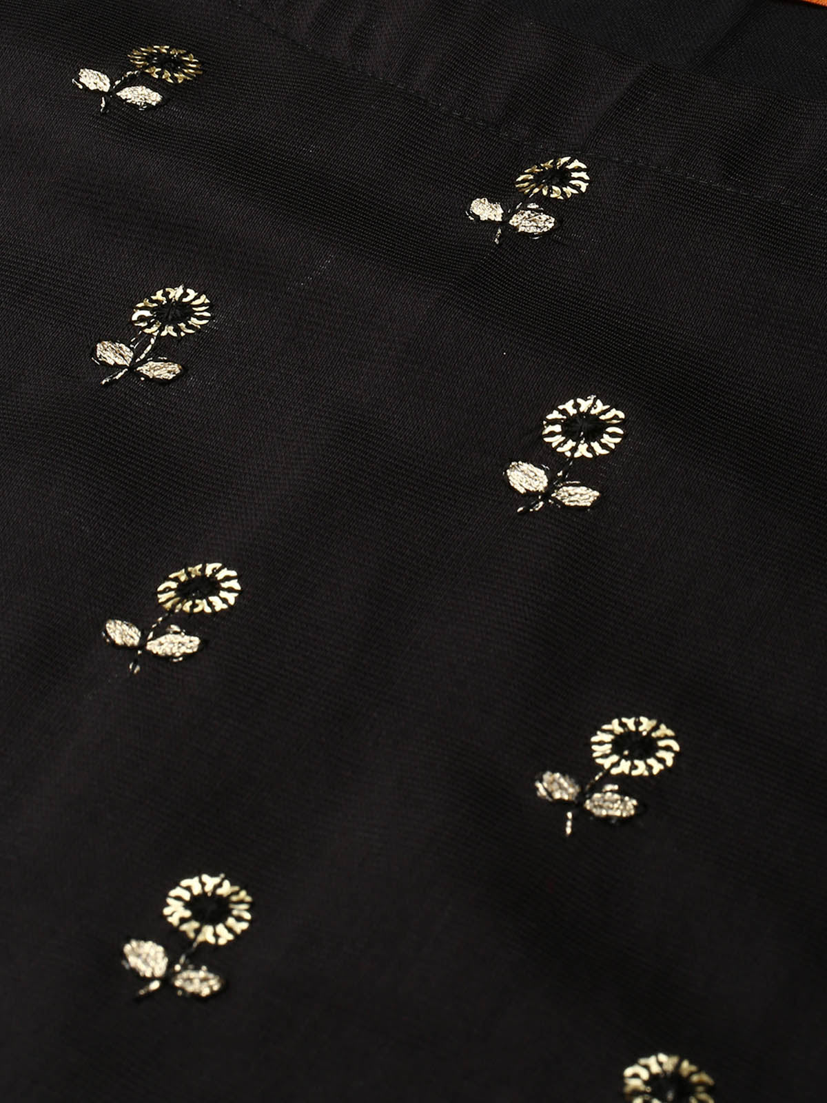Black Floral Printed Straight Stitched Kurta Set