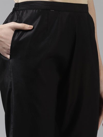 Odette Black Flared Stitched Kurta Trouser Dupatta For Women