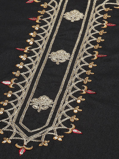 Odette Women Black Embroidered Straight Stitched Kurta Set