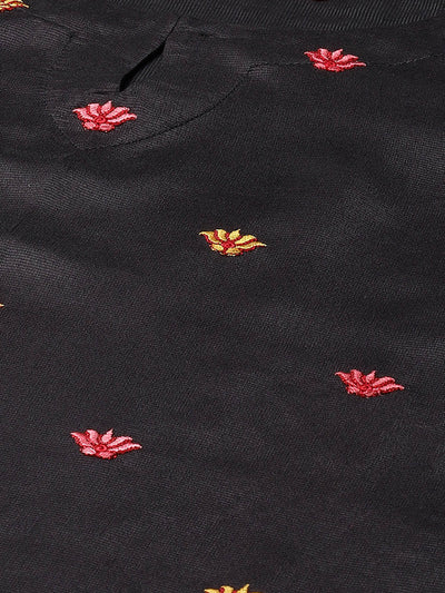 Black Embroidered Straight Stitched Kurta Set