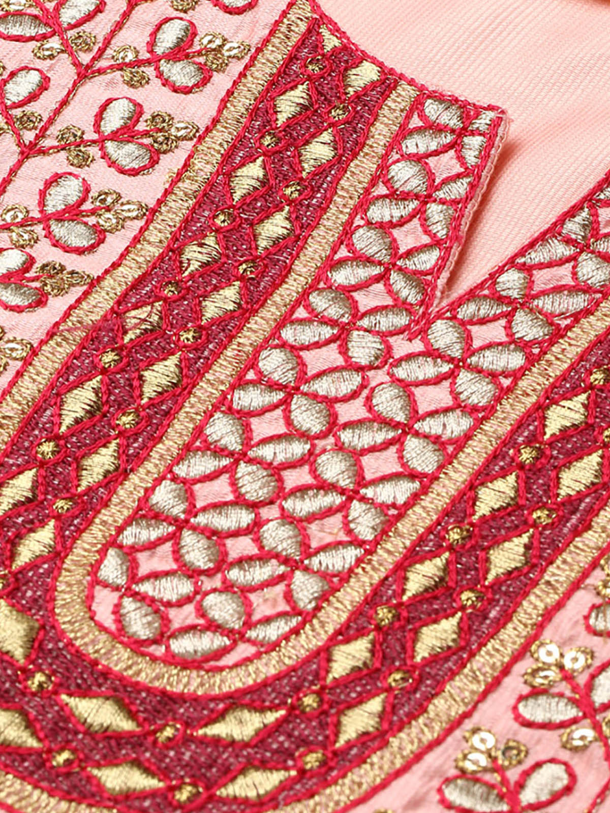 Odette Women Baby Pink Embroidered Straight Stitched Kurta Set
