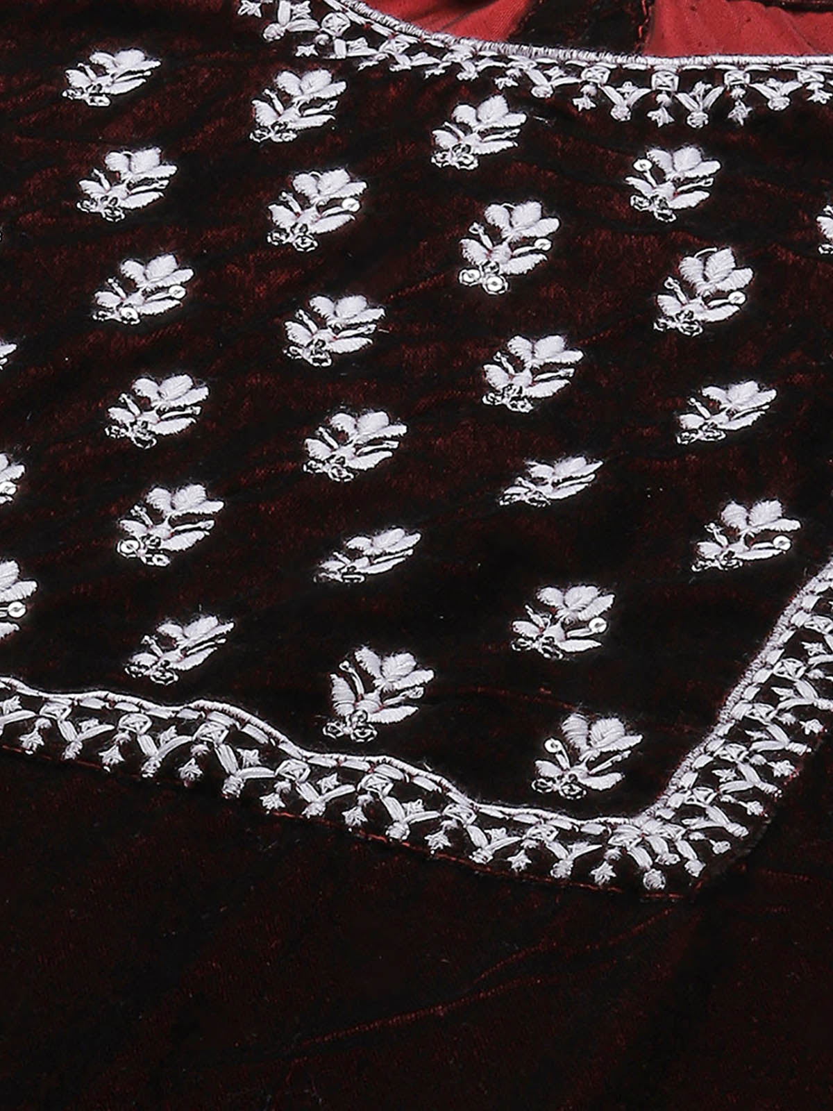 Maroon Embroidered Straight Stitched Kurta Set With Dupatta