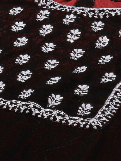 Maroon Embroidered Straight Stitched Kurta Set With Dupatta