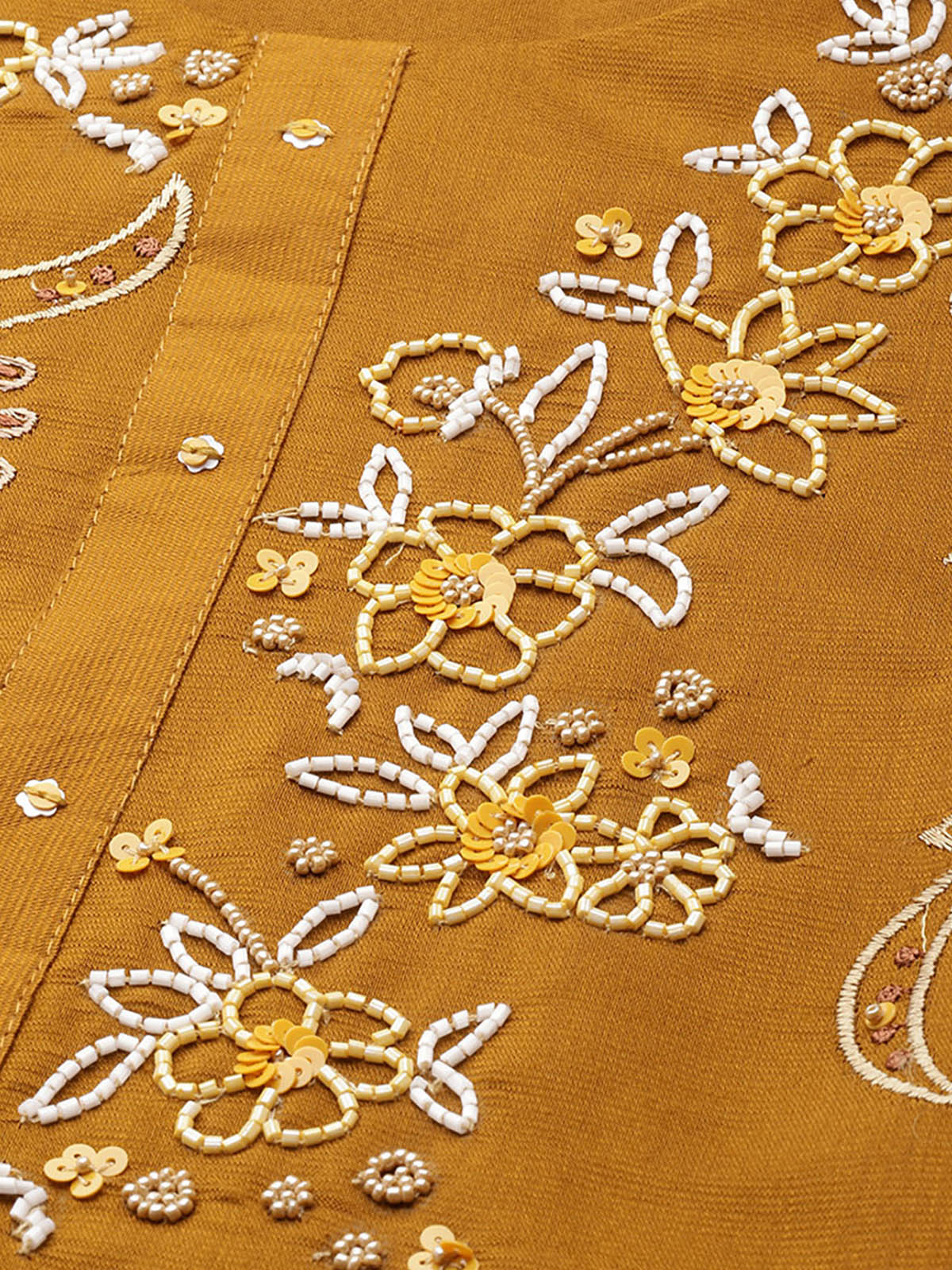 Odette Women Mustard Embroidered Straight Stitched Kurta Set