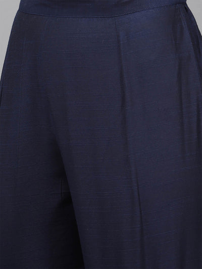 Odette Women Navy Blue Solid Straight Stitched Kurta Palazzo Set