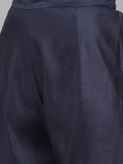Odette Women Navy Blue Solid Straight Stitched Kurta Set