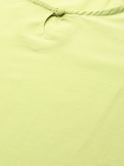 Odette Women Lime Straight Stitched Kurta Trouser Dupatta Set