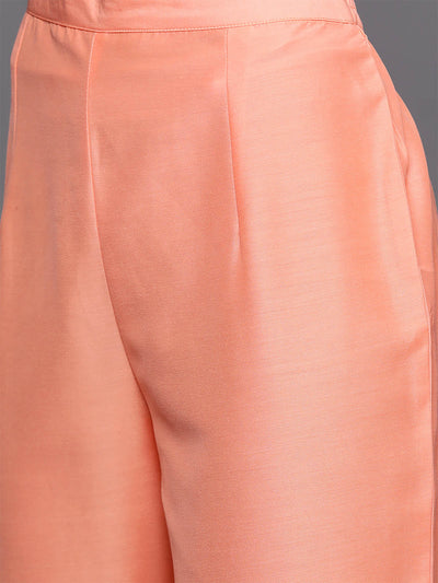Odette Women Peach Embroidered Straight Stitched Kurta Trouser With Dupatta Set