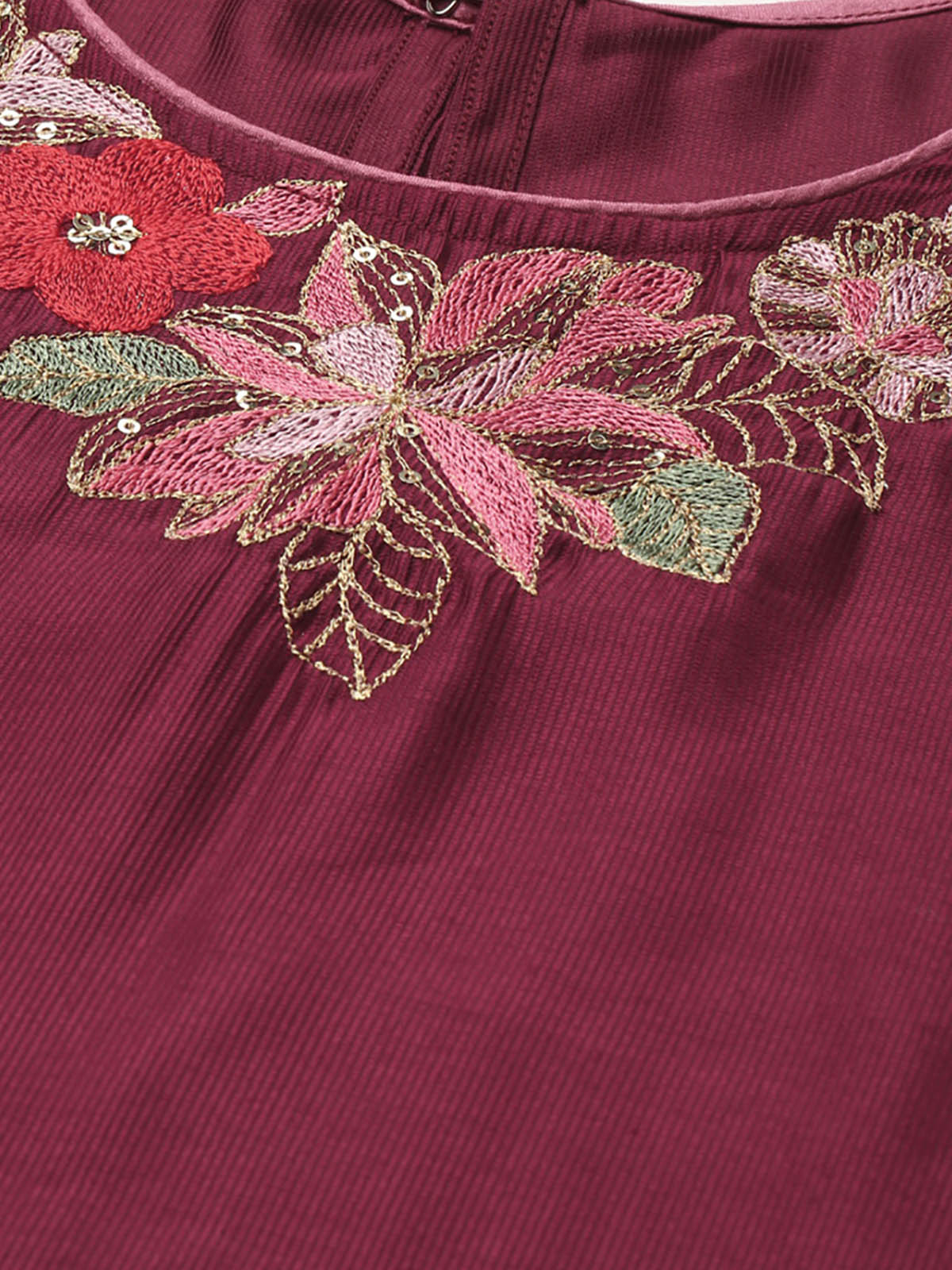 Odette Women Purple Embroidered Straight Stitched Kurta Set