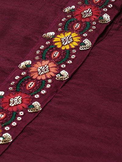 Purple Embroidered Straight Stitched Kurta Set