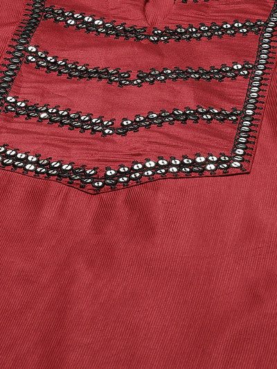Odette Women Red Solid Straight Stitched Kurta Set