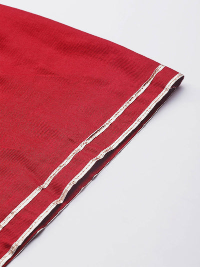Red Solid Straight Stitched Kurta Sharara With Dupatta Set