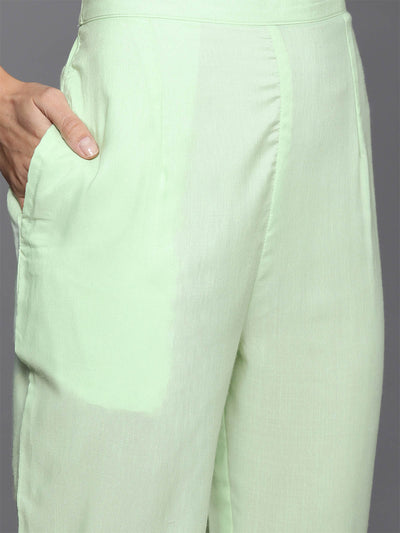 Odette Women Sea Green Foil Printed Straight Stitched Kurta Trouser With Dupatta Set