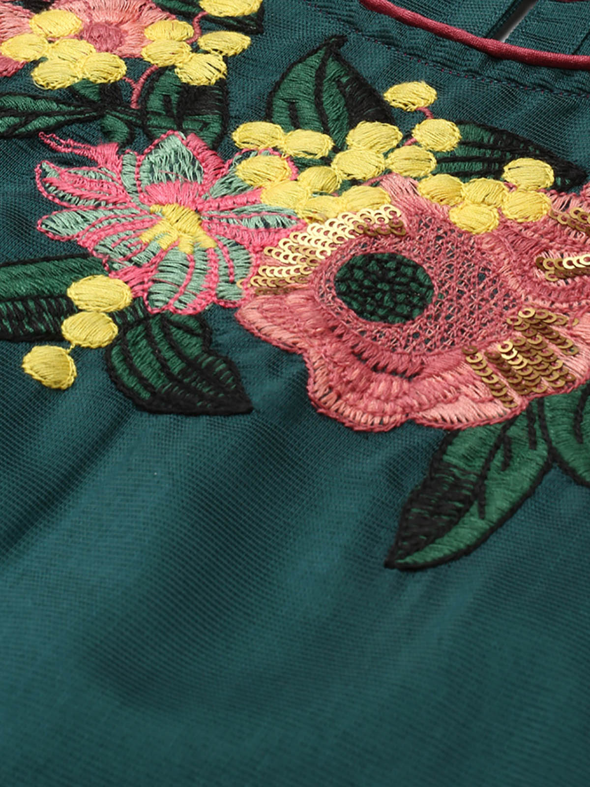 Odette Women Teal Embroidered Straight Stitched Kurta Set
