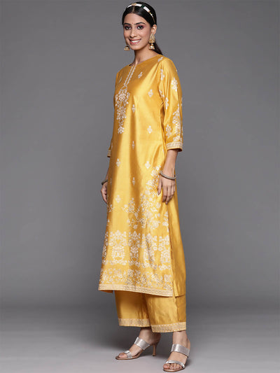 Yellow Printed Straight Stitched Kurta Set For Women